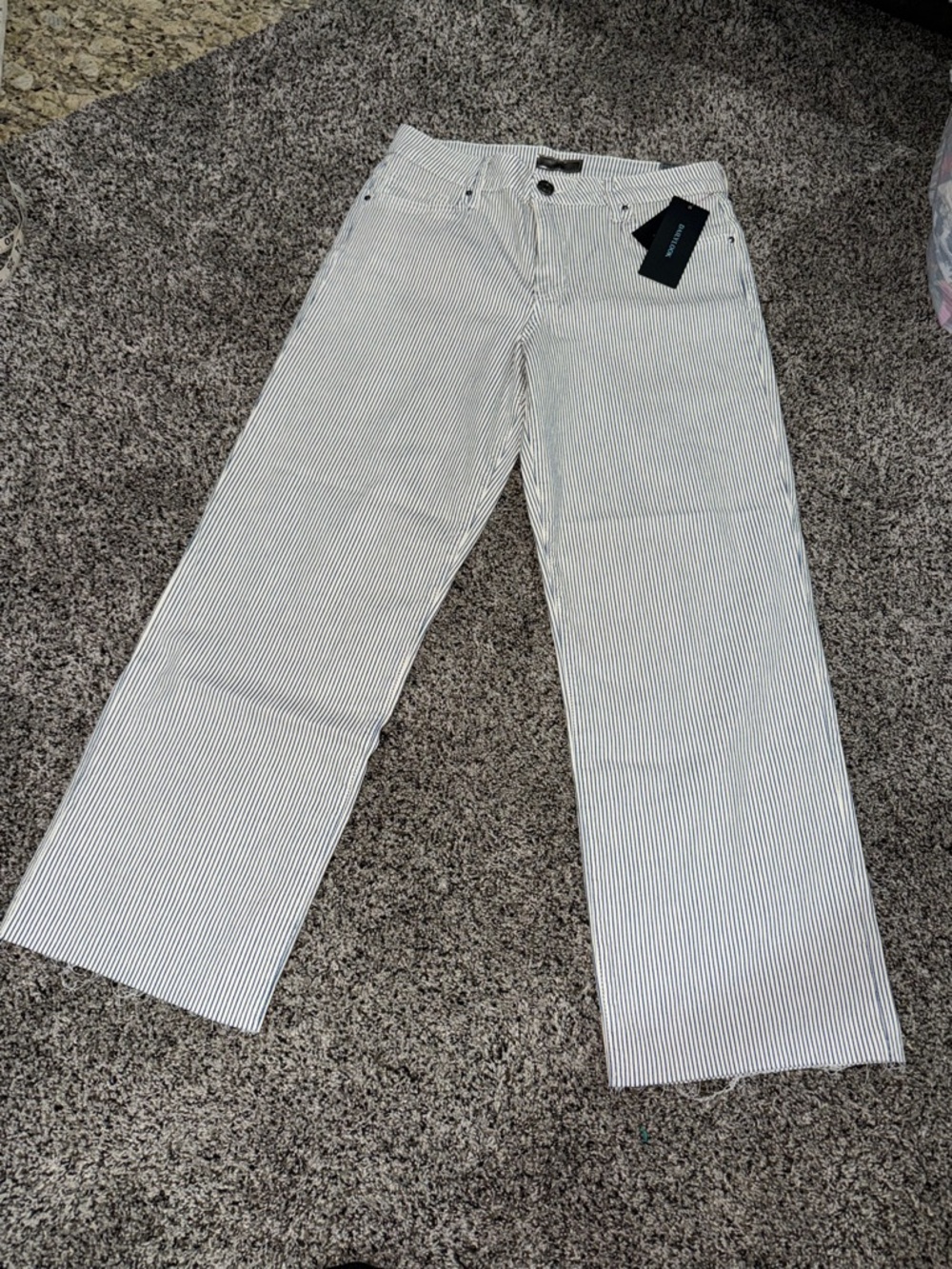 Kut from the Kloth Navy & White Pinstripe Wide-Leg Pants